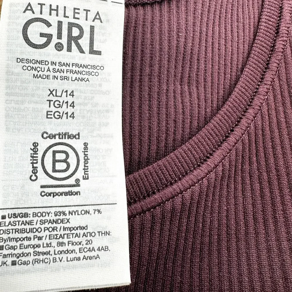 Athleta Girl Rise Above Rib Crop Top Scoop Neck Pullover Knit Red Maroon XLarge